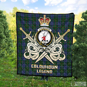 Colquhoun Tartan Quilt with Clan Crest and the Golden Sword of Courageous Legacy