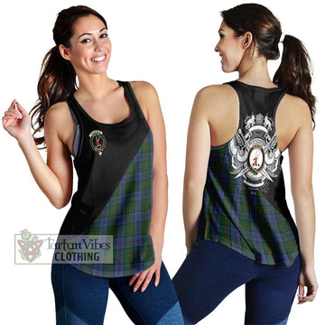 Colquhoun Tartan Women's Racerback Tanks with Family Crest and Military Logo Style 4XL - Tartanvibesclothing Shop