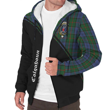Colquhoun Tartan Sherpa Hoodie with Family Crest Curve Style