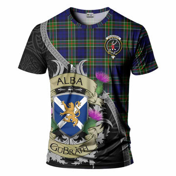 Tartan Vibes Clothing Colquhoun Tartan Family Crest T-Shirt Lion Rampant Royal Thistle Shield Celtic Inspired