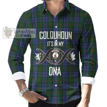 Colquhoun Tartan Long Sleeve Button Shirt with Family Crest DNA In Me Style Men's Shirt S - Tartanvibesclothing Shop