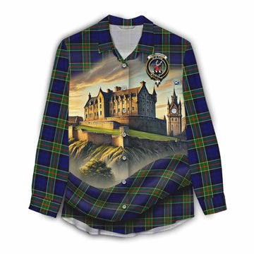 Tartan Vibes Clothing Colquhoun Tartan Family Crest Women's Casual Shirt with Scottish Ancient Castle Style