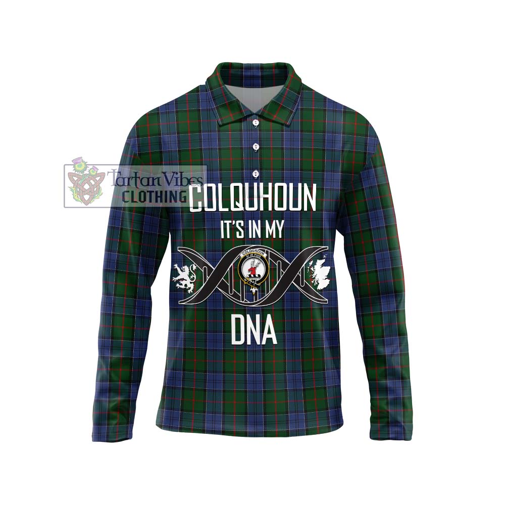 Colquhoun Tartan Long Sleeve Polo Shirt with Family Crest DNA In Me Style Unisex - Tartanvibesclothing Shop