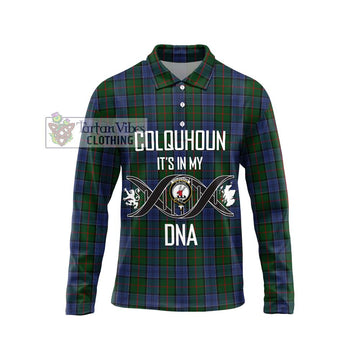 Colquhoun Tartan Long Sleeve Polo Shirt with Family Crest DNA In Me Style Unisex - Tartanvibesclothing Shop