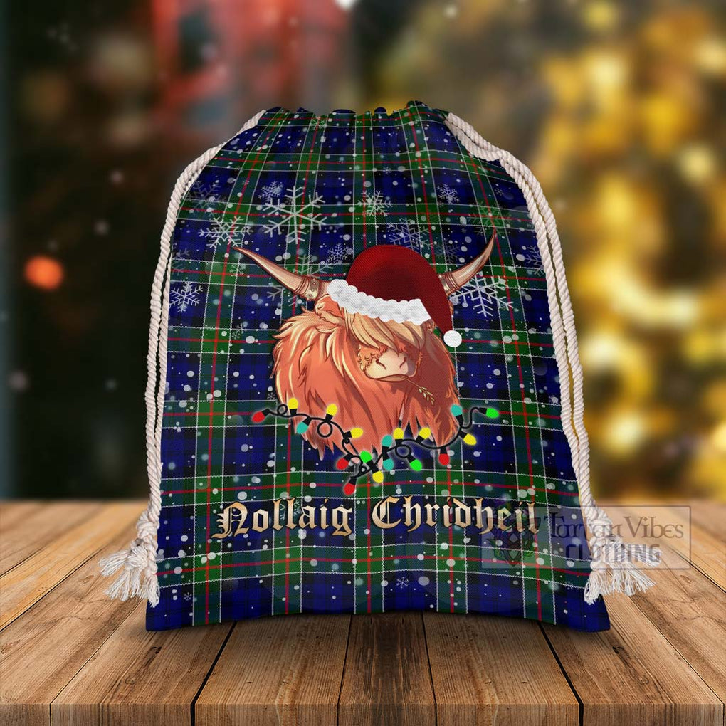 Tartan Vibes Clothing Colquhoun Tartan Christmas Santa's Bag with Highland Cow