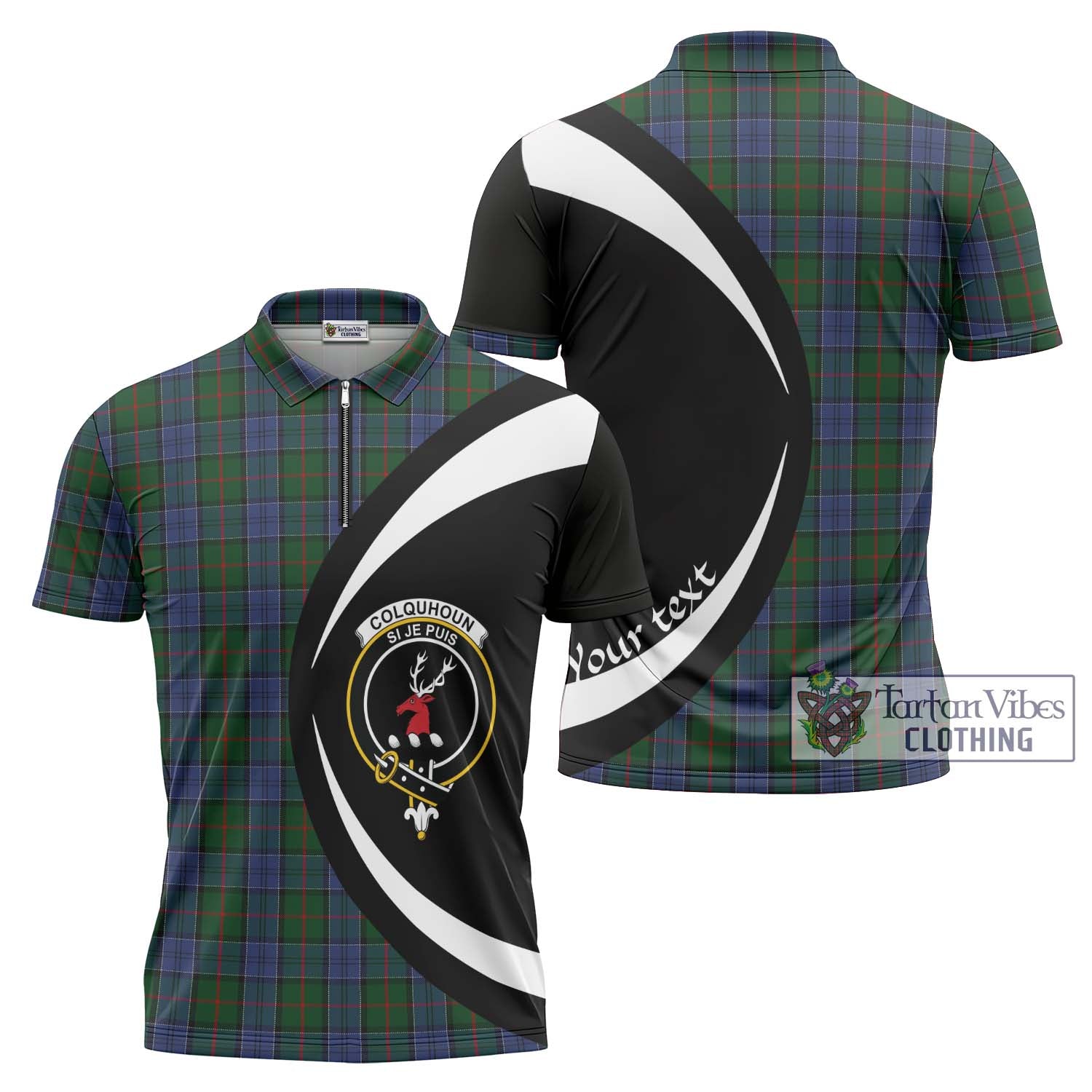 Tartan Vibes Clothing Colquhoun Tartan Zipper Polo Shirt with Family Crest Circle Style