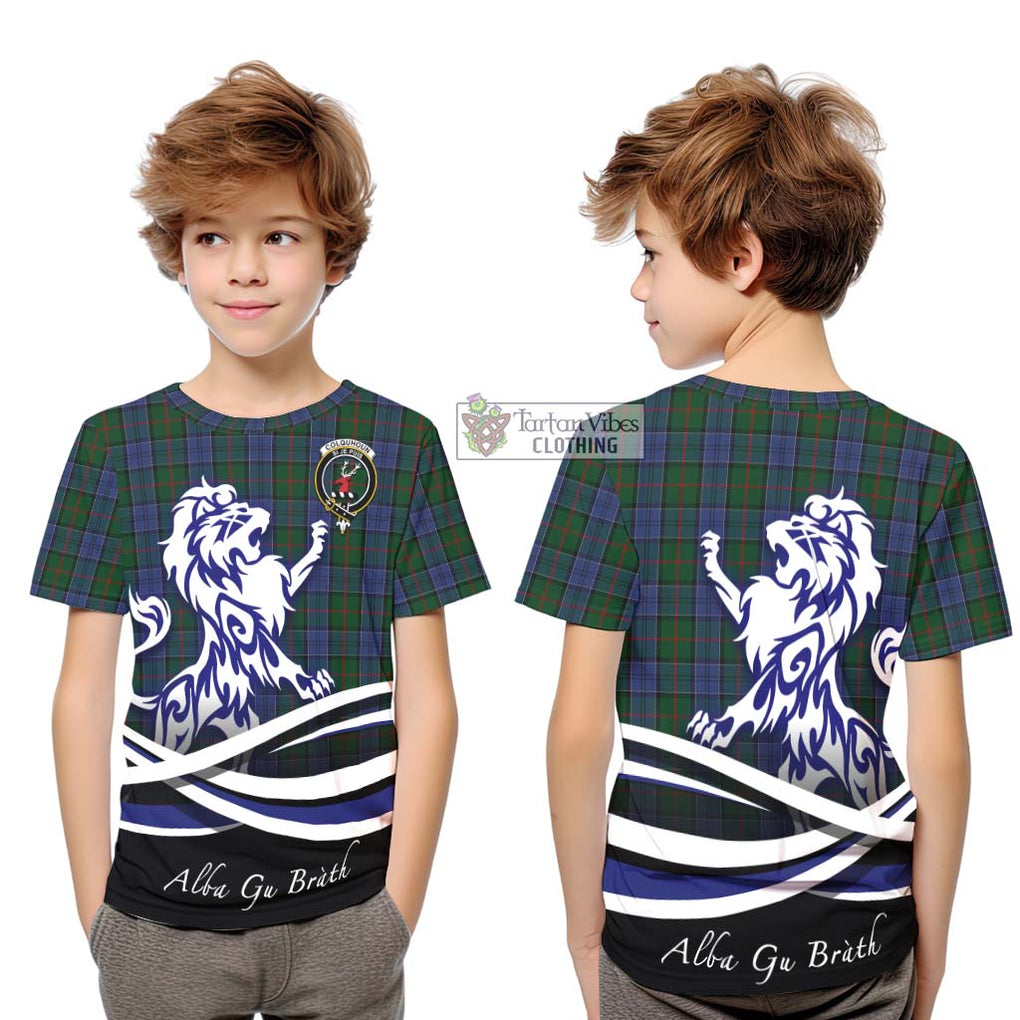 Colquhoun Tartan Kid T-Shirt with Alba Gu Brath Regal Lion Emblem Youth XL Size14 - Tartanvibesclothing Shop