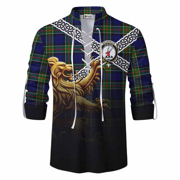 Colquhoun Crest Tartan Ghillie Kilt Shirt with Golden Lion Emblem Celtic Style