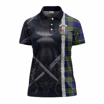 Tartan Vibes Clothing Colquhoun Tartan Women's Polo Shirt with Family Crest Cross Sword Thistle Celtic Vibes