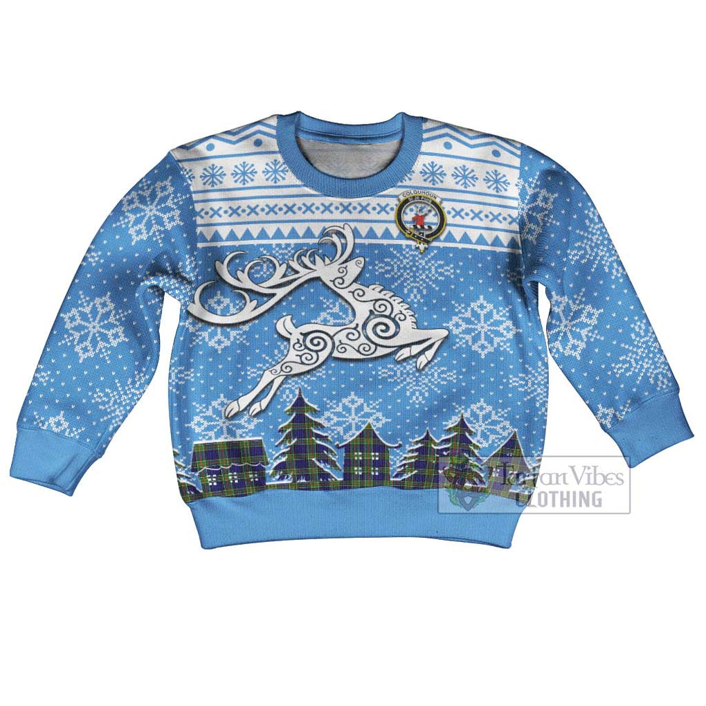 Colquhoun Clan Christmas Kid Ugly Sweater with Tartan and Celtic Reindeer Style Kid - Tartan Vibes Clothing