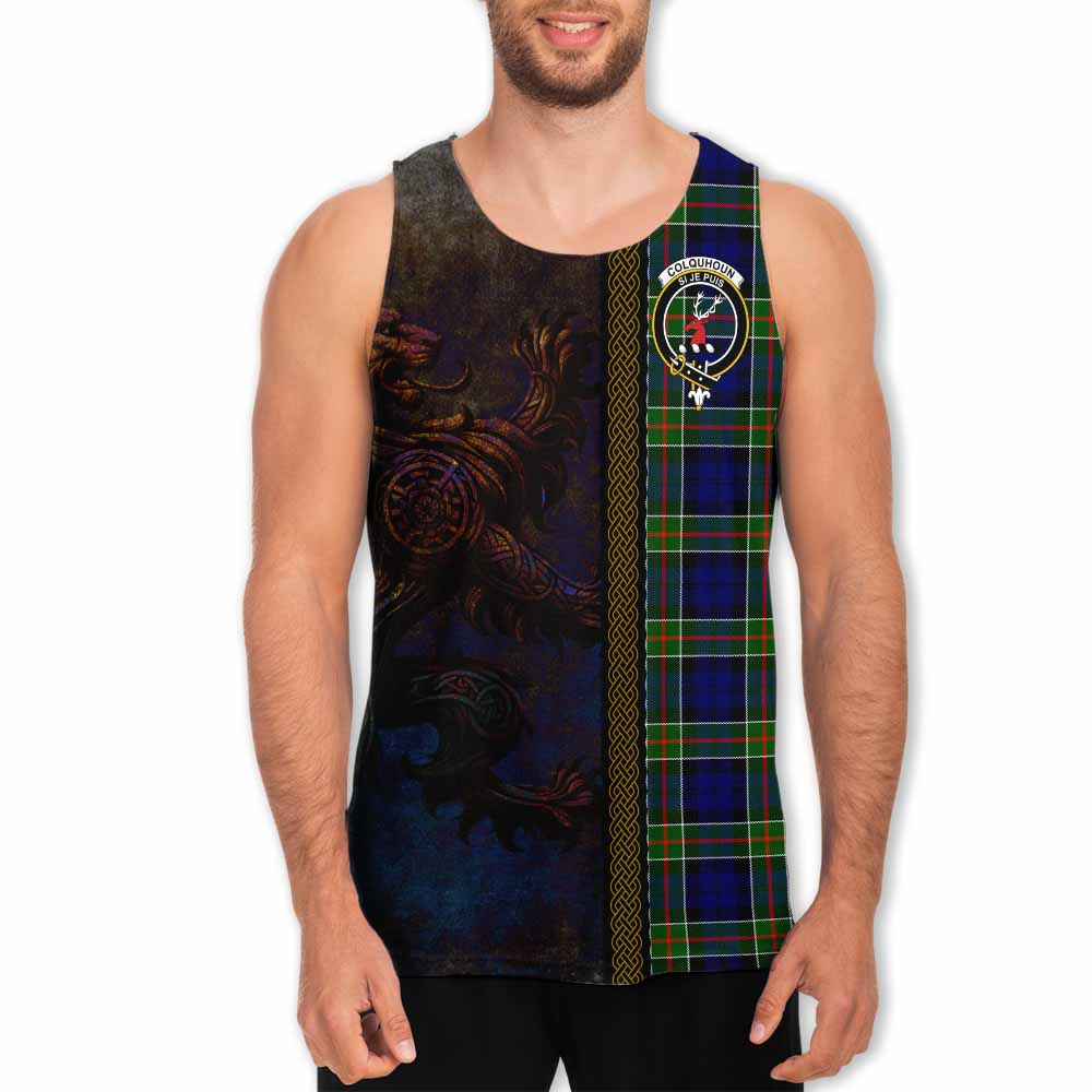 Tartan Vibes Clothing Colquhoun Tartan Family Crest Men's Tank Top Alba Gu Brath Be Brave Lion Ancient Style