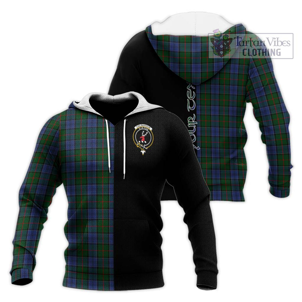 Colquhoun Tartan Knitted Hoodie with Family Crest and Half Of Me Style Unisex Knitted Pullover Hoodie - Tartanvibesclothing Shop