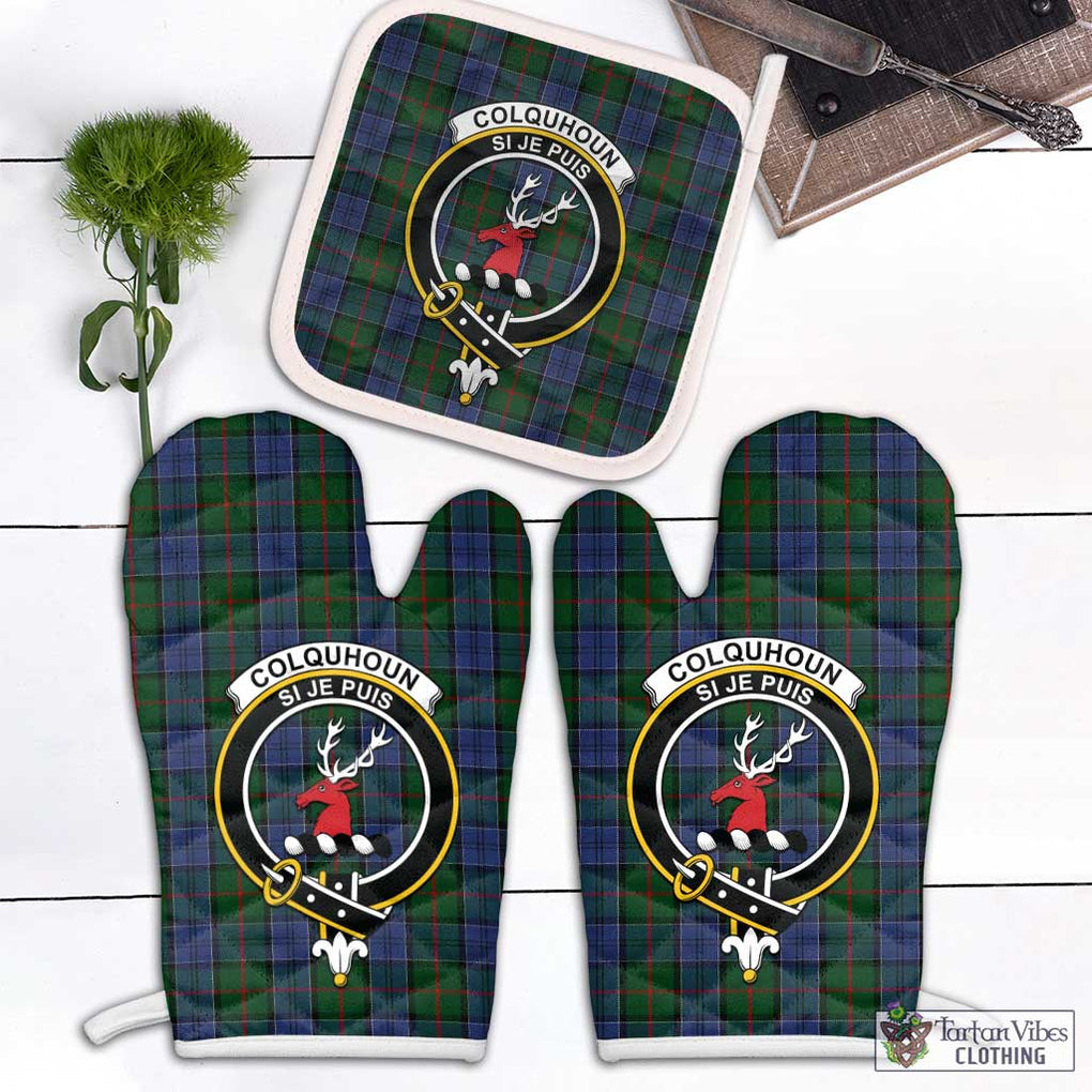 Colquhoun Tartan Combo Oven Mitt & Pot-Holder with Family Crest Combo 1 Oven Mitt & 1 Pot-Holder White - Tartan Vibes Clothing
