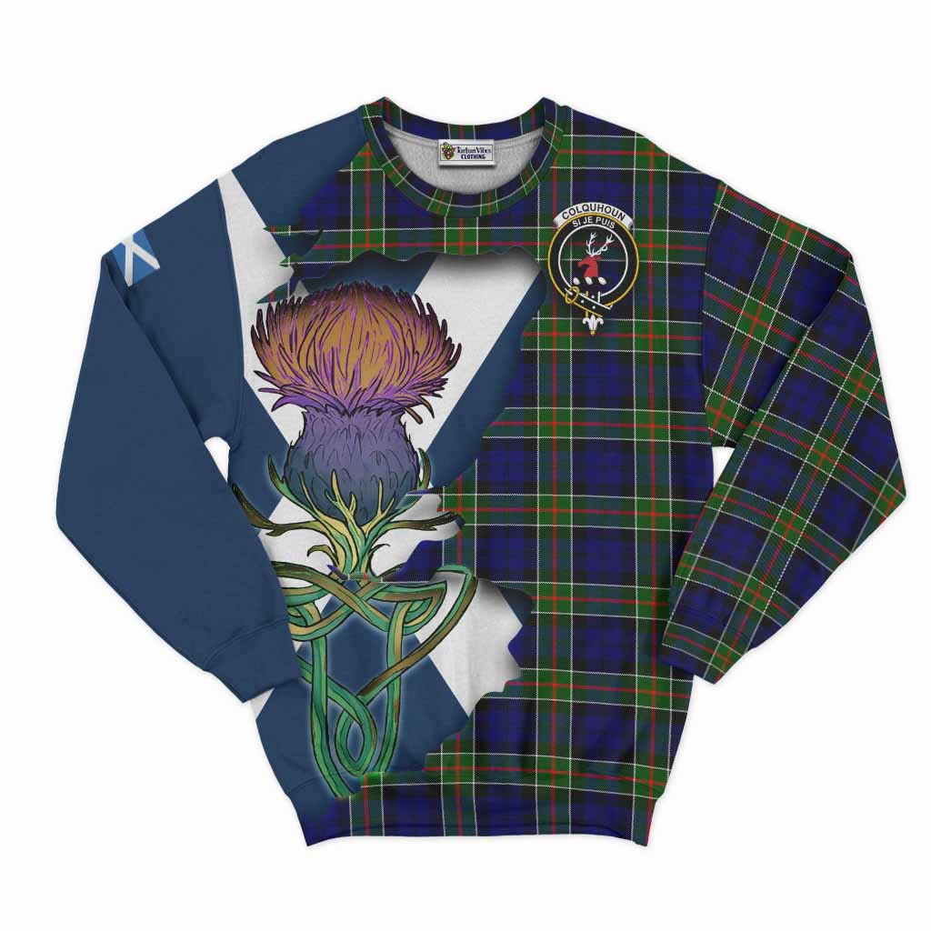 Tartan Vibes Clothing Colquhoun Tartan Family Crest Sweatshirt Scottish Thistle Celtic Inspired