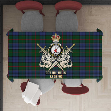 Colquhoun Tartan Tablecloth with Clan Crest and the Golden Sword of Courageous Legacy