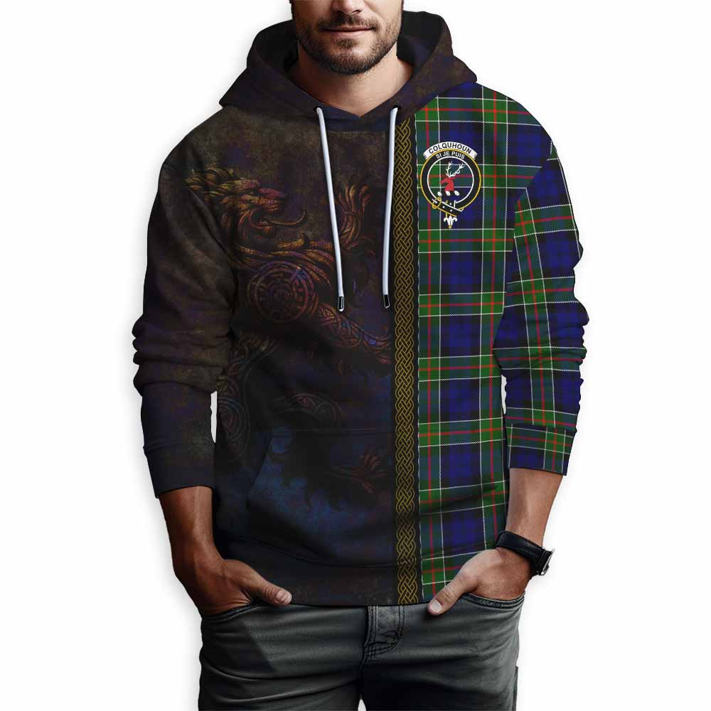 Tartan Vibes Clothing Colquhoun Tartan Family Crest Hoodie Alba Gu Brath Be Brave Lion Ancient Style