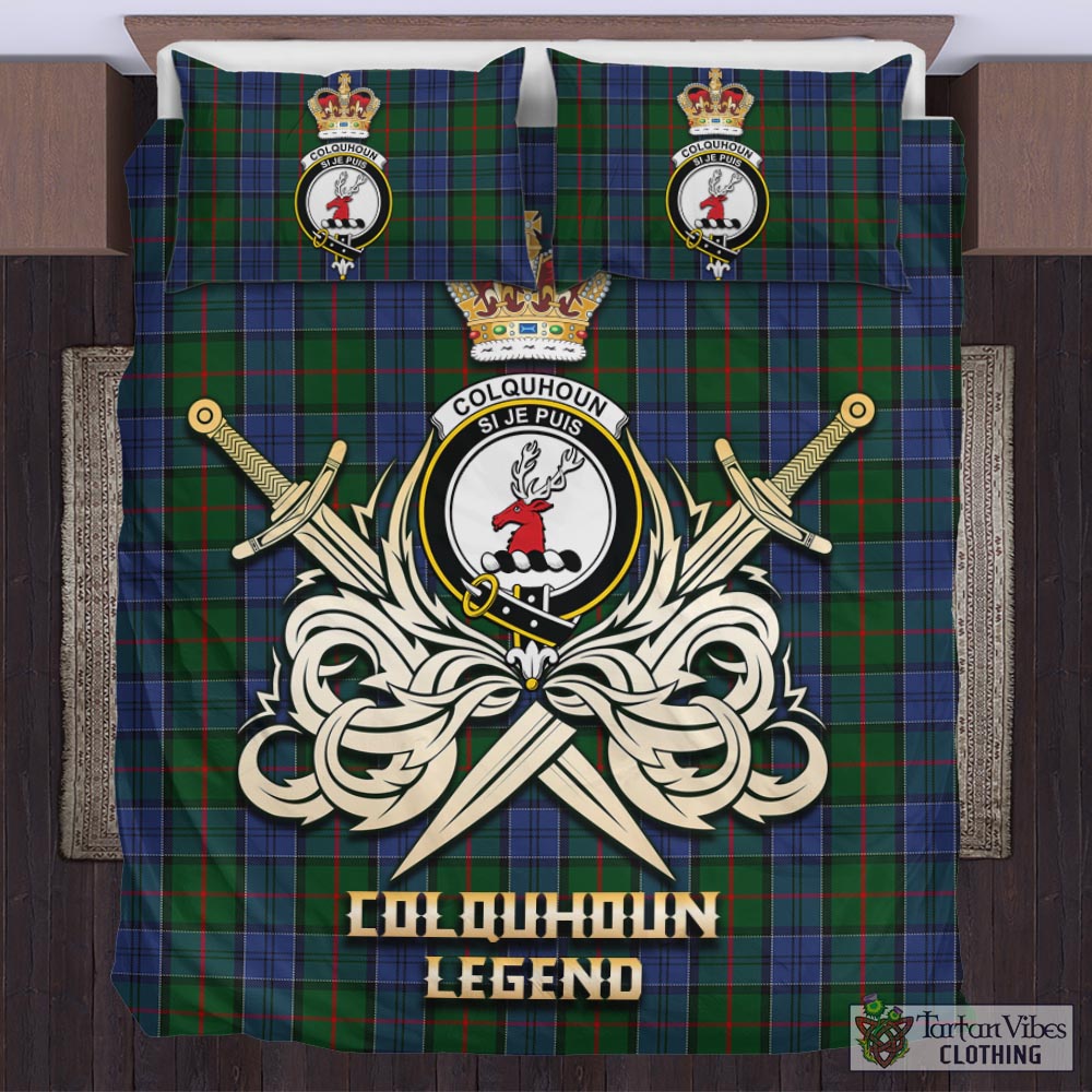 Tartan Vibes Clothing Colquhoun Tartan Bedding Set with Clan Crest and the Golden Sword of Courageous Legacy