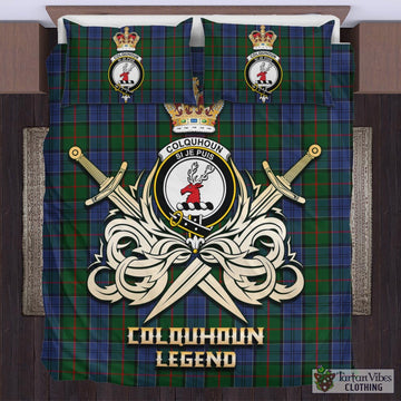 Tartan Vibes Clothing Colquhoun Tartan Bedding Set with Clan Crest and the Golden Sword of Courageous Legacy