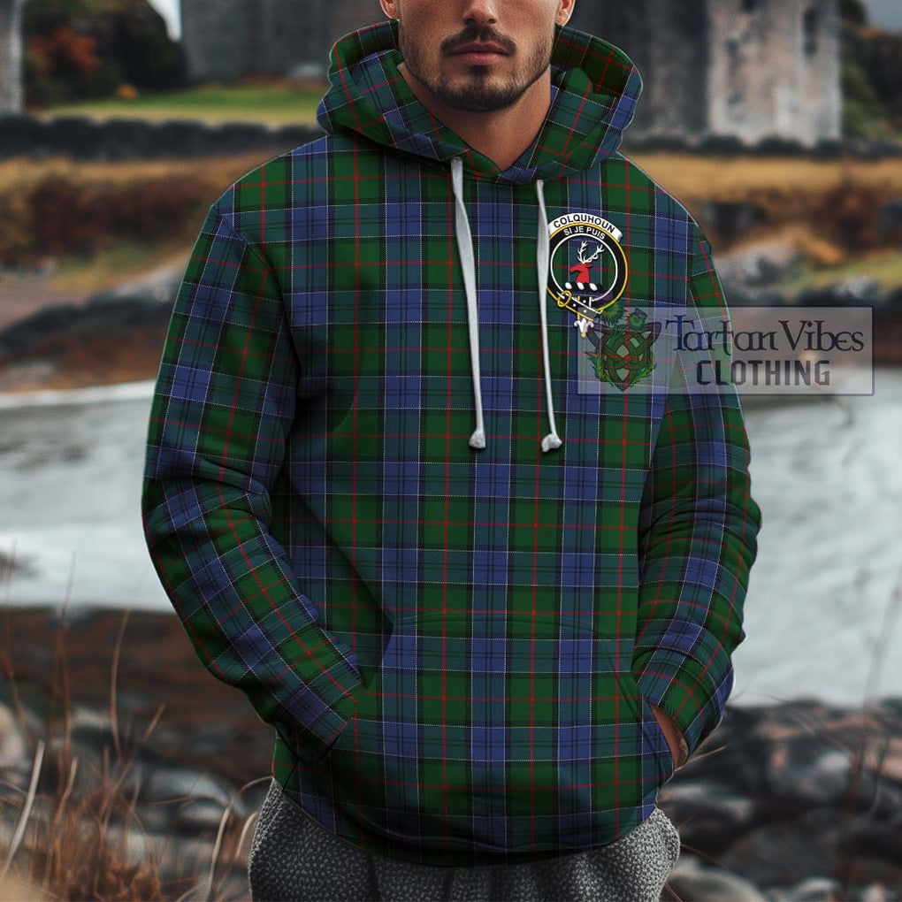 Colquhoun Tartan Cotton Hoodie with Family Crest Pullover Hoodie XS - Tartan Vibes Clothing
