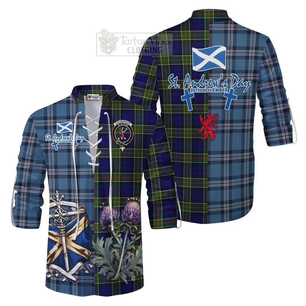 Tartan Vibes Clothing Colquhoun Tartan Ghillie Kilt Shirt Happy St. Andrew's Day Half Tartan Style