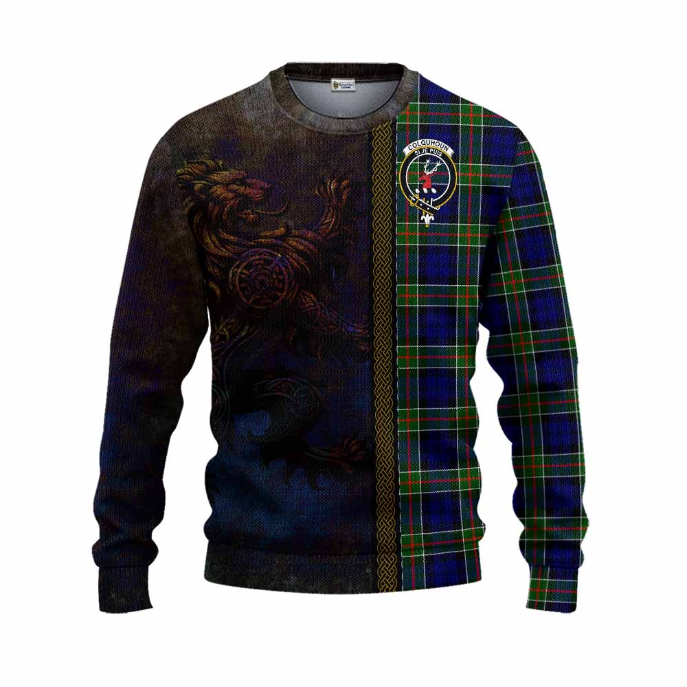 Tartan Vibes Clothing Colquhoun Tartan Family Crest Knitted Sweater Alba Gu Brath Be Brave Lion Ancient Style