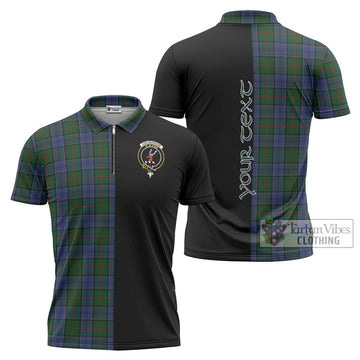 Colquhoun Tartan Zipper Polo Shirt with Family Crest and Half Of Me Style Unisex - Tartanvibesclothing Shop