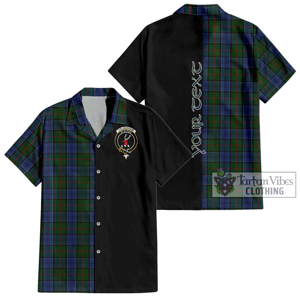Colquhoun Tartan Short Sleeve Button Shirt with Family Crest and Half Of Me Style Kid - Tartanvibesclothing Shop