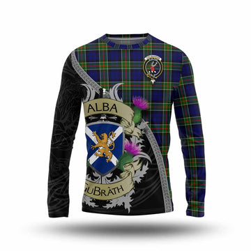 Colquhoun Tartan Family Crest Long Sleeve T-Shirt Lion Rampant Royal Thistle Shield Celtic Inspired