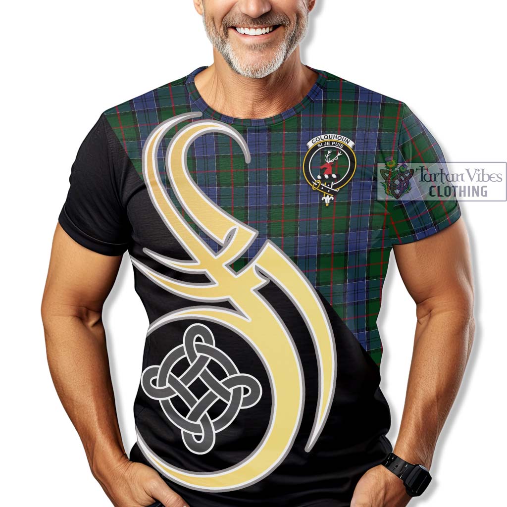Tartan Vibes Clothing Colquhoun Tartan T-Shirt with Family Crest and Celtic Symbol Style