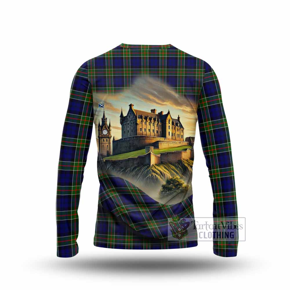 Tartan Vibes Clothing Colquhoun Tartan Family Crest Long Sleeve T-Shirt with Scottish Ancient Castle Style