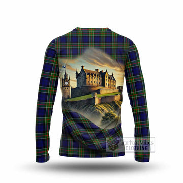 Colquhoun Tartan Family Crest Long Sleeve T-Shirt with Scottish Ancient Castle Style