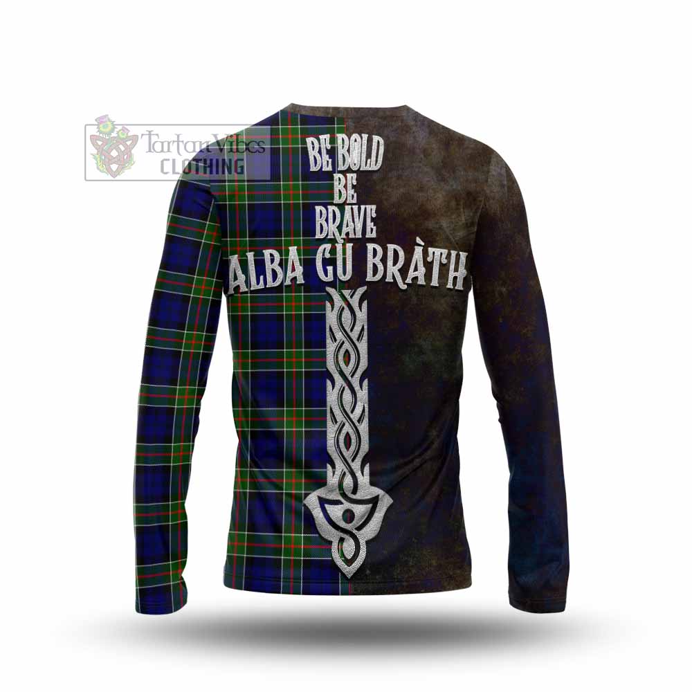 Tartan Vibes Clothing Colquhoun Tartan Family Crest Long Sleeve T-Shirt Alba Gu Brath Be Brave Lion Ancient Style