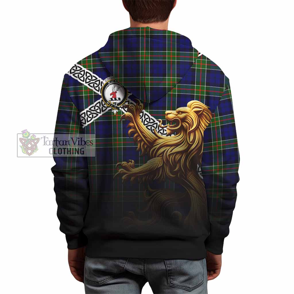 Tartan Vibes Clothing Colquhoun Crest Tartan Hoodie with Golden Lion Emblem Celtic Style