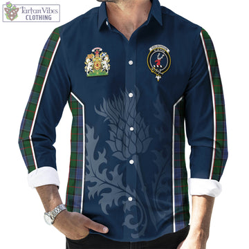 Colquhoun Tartan Long Sleeve Button Up Shirt with Family Crest and Scottish Thistle Vibes Sport Style