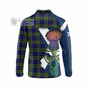 Tartan Vibes Clothing Colquhoun Tartan Family Crest Long Sleeve Polo Shirt Scottish Thistle Celtic Inspired