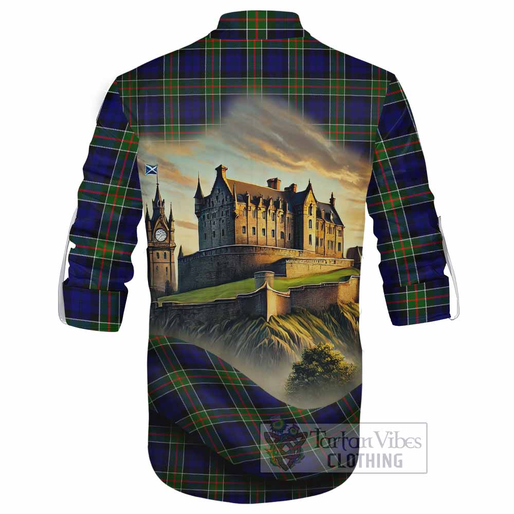 Tartan Vibes Clothing Colquhoun Tartan Family Crest Ghillie Kilt Shirt with Scottish Ancient Castle Style