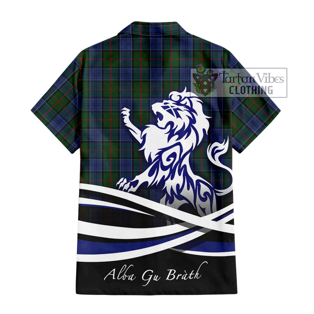 Colquhoun Tartan Short Sleeve Button Shirt with Alba Gu Brath Regal Lion Emblem - Tartanvibesclothing Shop