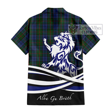 Colquhoun Tartan Short Sleeve Button Shirt with Alba Gu Brath Regal Lion Emblem - Tartanvibesclothing Shop
