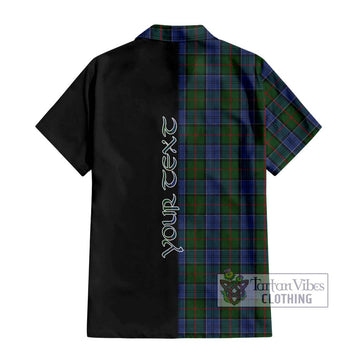 Colquhoun Tartan Short Sleeve Button Shirt with Family Crest and Half Of Me Style - Tartanvibesclothing Shop