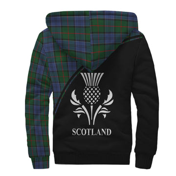 Colquhoun Tartan Sherpa Hoodie with Family Crest Curve Style