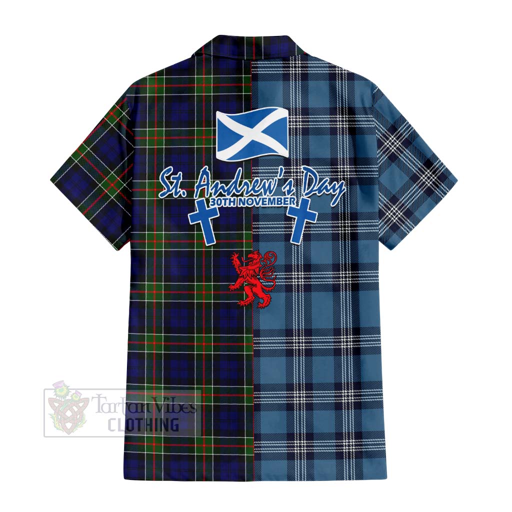 Tartan Vibes Clothing Colquhoun Tartan Short Sleeve Button Shirt Happy St. Andrew's Day Half Tartan Style