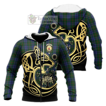 Colquhoun Tartan Knitted Hoodie with Family Crest Celtic Wolf Style Unisex Knitted Zip Hoodie - Tartan Vibes Clothing