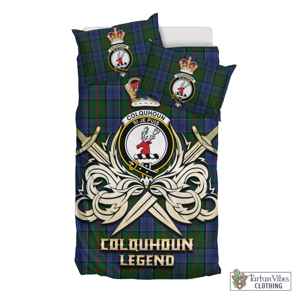Tartan Vibes Clothing Colquhoun Tartan Bedding Set with Clan Crest and the Golden Sword of Courageous Legacy