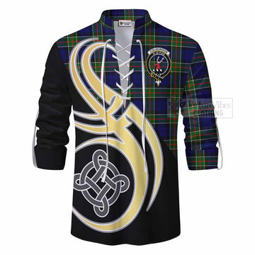 Colquhoun Tartan Ghillie Kilt Shirt with Family Crest and Celtic Symbol Style