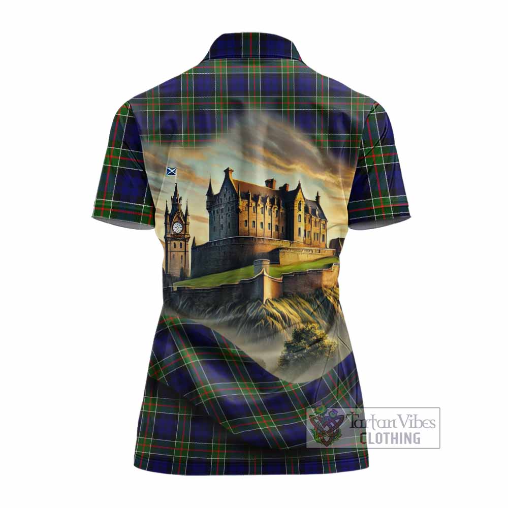 Tartan Vibes Clothing Colquhoun Tartan Family Crest Women's Polo Shirt with Scottish Ancient Castle Stype