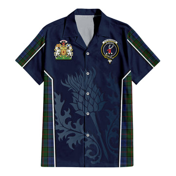 Colquhoun Tartan Hawaiian Shirt with Family Crest and Scottish Thistle Vibes Sport Style
