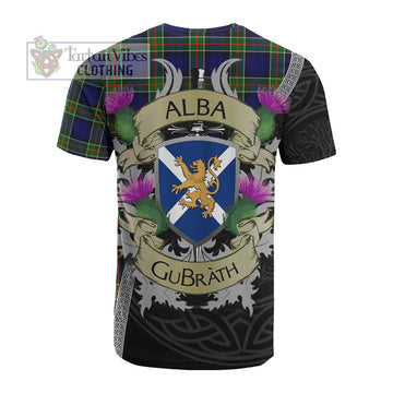 Tartan Vibes Clothing Colquhoun Tartan Family Crest Cotton T-shirt Lion Rampant Royal Thistle Shield Celtic Inspired
