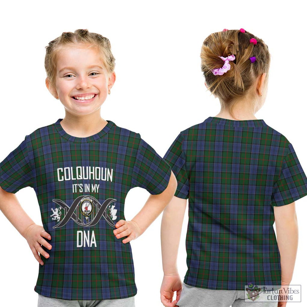 Colquhoun Tartan Kid T-Shirt with Family Crest DNA In Me Style - Tartanvibesclothing Shop