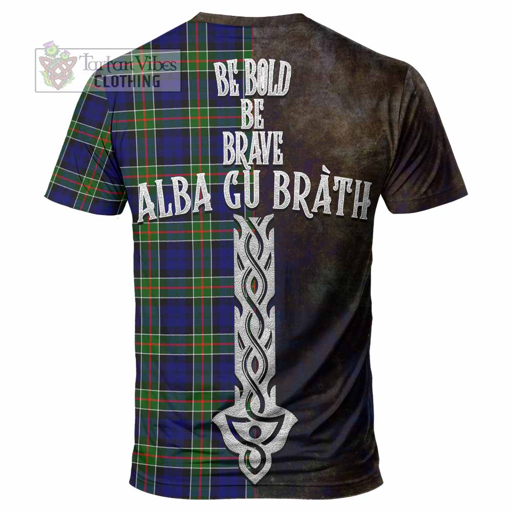 Tartan Vibes Clothing Colquhoun Tartan Family Crest T-Shirt Alba Gu Brath Be Brave Lion Ancient Style
