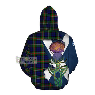 Tartan Vibes Clothing Colquhoun Tartan Family Crest Cotton Hoodie Scottish Thistle Celtic Inspired